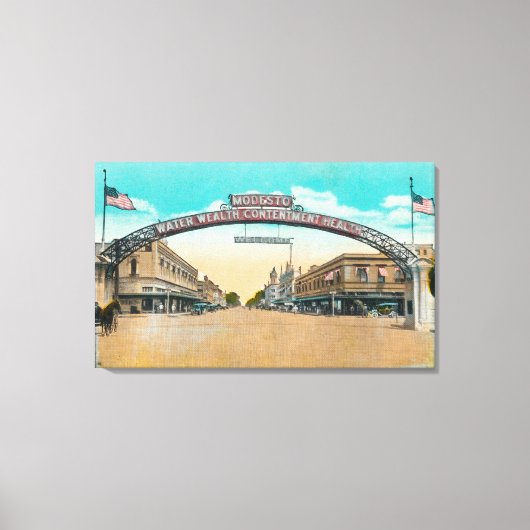 Ansicht des Modesto begrüßend ArchModesto, CA Leinwanddruck (Vorderseite)
