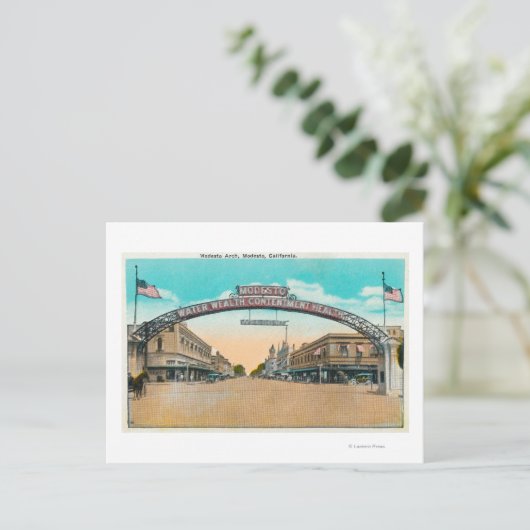 Ansicht des Modesto begrüßend ArchModesto, CA Postkarte (Stehend Vorderseite)