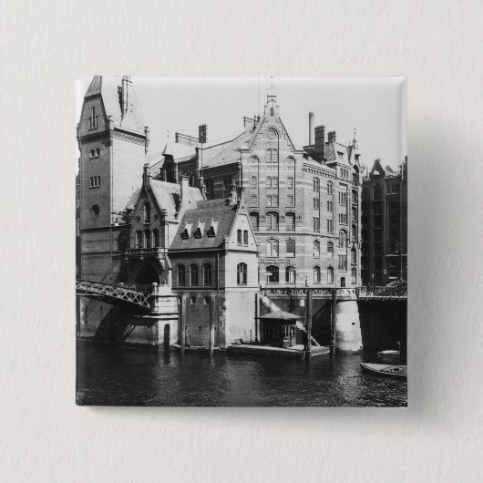 Ansicht des Speicherstadt Hamburg, c.1910 Button (Vorderseite)