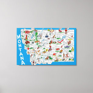 Ansicht des Staat mit Cartoons, landschaftliche Leinwanddruck