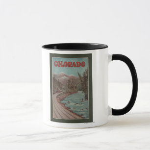 Ansicht des Zugs neben Fluss- Reise-Plakat Tasse