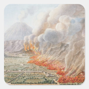 Ansicht einer Eruption vom Vesuv, die an anfing Quadratischer Aufkleber