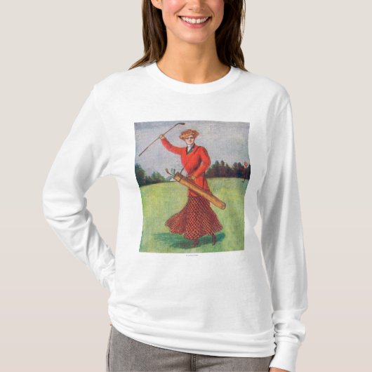 Ansicht einer Frau im roten Golf spielen T-Shirt (Vorderseite)