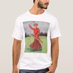 Ansicht einer Frau im roten Golf spielen T-Shirt