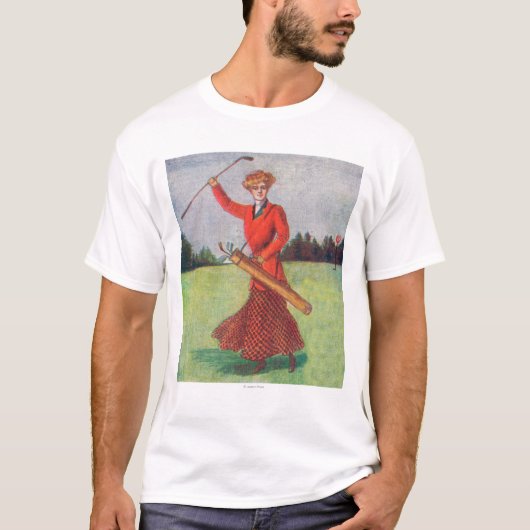 Ansicht einer Frau im roten Golf spielen T-Shirt (Vorderseite)