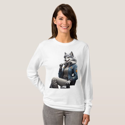 Ansicht einer furry anthropomorphischen grauen Hau T-Shirt (Vorne ganz)