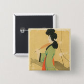 Ansicht einer japanischen Frau in Paris, Frankreic Button (Vorne & Hinten)