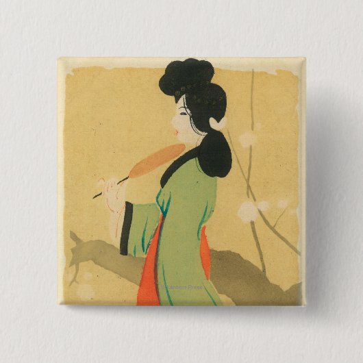 Ansicht einer japanischen Frau in Paris, Frankreic Button (Vorderseite)