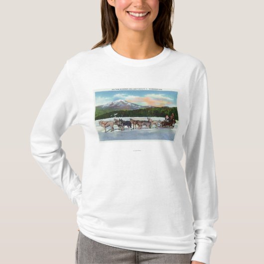 Ansicht eines Dogsled Teams auf Mirror See T-Shirt (Vorderseite)