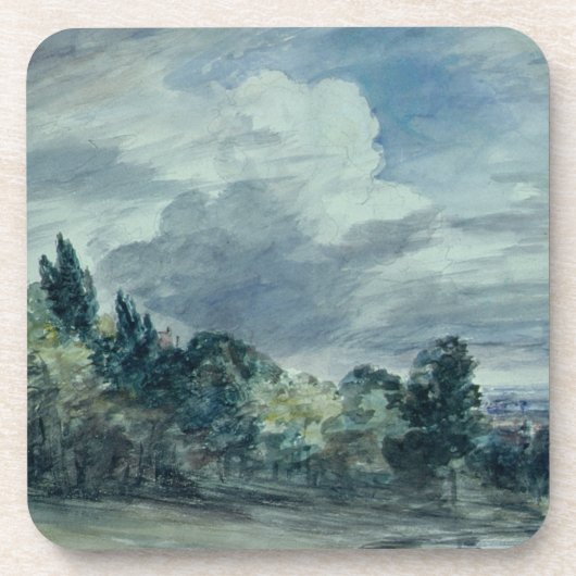 Ansicht über eine breite Landschaft, mit Bäumen im Getränkeuntersetzer (Vorderseite)