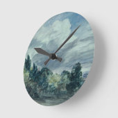 Ansicht über eine breite Landschaft, mit Bäumen im Runde Wanduhr (Winkel)