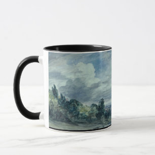 Ansicht über eine breite Landschaft, mit Bäumen im Tasse