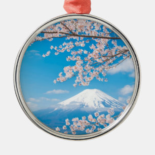 Ansicht vom Fujisan mit Kirschblüten Ornament Aus Metall