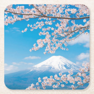 Ansicht vom Fujisan mit Kirschblüten Rechteckiger Pappuntersetzer