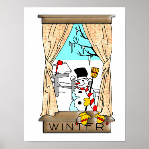 Ansicht vom Küchen-Fenster im Winter Poster