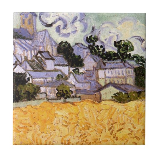 Ansicht von Auvers mit Kirche von Vincent van Gogh Fliese (Vorderseite)