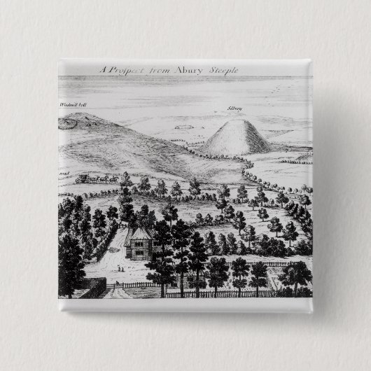 Ansicht von Avebury Steeple von Silbury Hügel Button (Vorderseite)