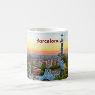 Ansicht von Barcelona am Sonnenuntergang vom Park Kaffeetasse