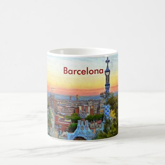 Ansicht von Barcelona am Sonnenuntergang vom Park Kaffeetasse (Mittel)