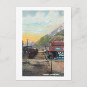 Ansicht von Broadway & Railroad CarsSkagway, AK Postkarte