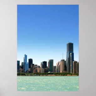 Ansicht von Chicago-Skylinen durch Michigansee Poster