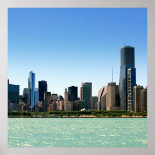 Ansicht von Chicago-Skylinen durch Michigansee Poster