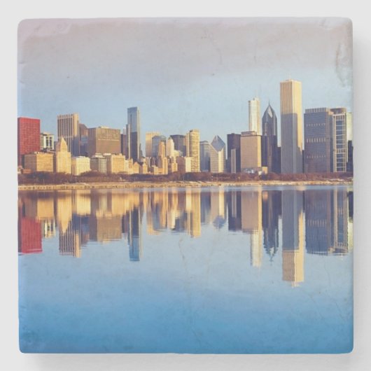 Ansicht von Chicago-Skylinen mit Reflexion Steinuntersetzer (Vorderseite)