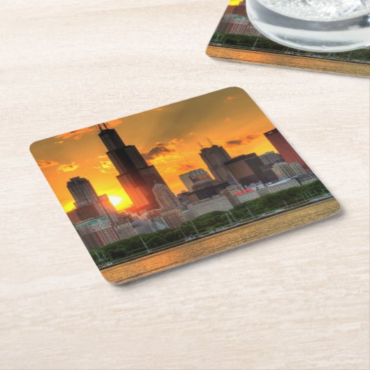 Ansicht von Chicagos Skylinen von Adler Rechteckiger Pappuntersetzer (angewinkelt)