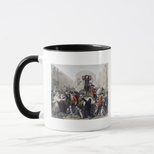 Ansicht von Daniel Defoe im Pillory am Tempel-Bar Tasse (Links)