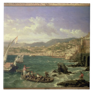 Ansicht von Genua, 1854 (Öl auf Leinwand) Fliese