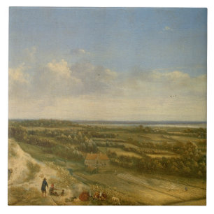 Ansicht von Haarlem von den Dünen (Öl auf Fliese