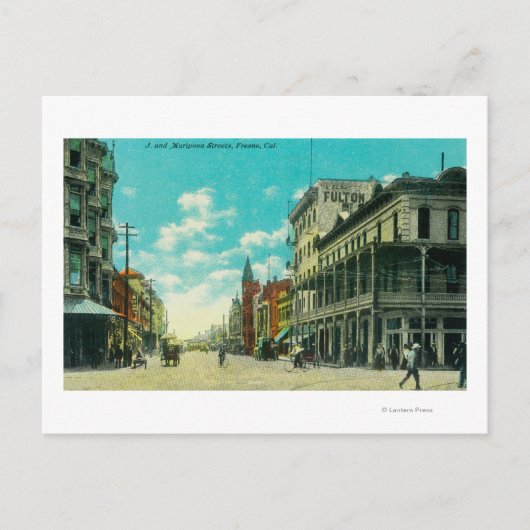 Ansicht von J und Mariposa Street CornerFresno, CA Postkarte (Vorderseite)