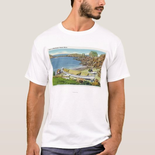 Ansicht von Monhegan Insel, Strand-Szene T-Shirt (Vorderseite)
