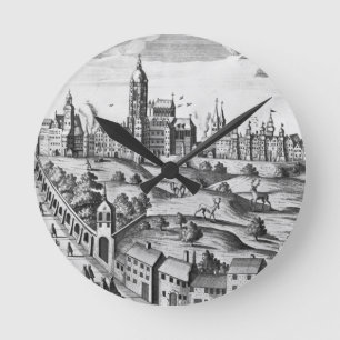 Ansicht von Prag den Kaiserpalast zeigend und Runde Wanduhr