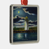 Ansicht von See Cobbosseecontee Leuchtturm nachts Ornament Aus Metall (Rechts)