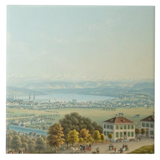 Ansicht von Zürich, c.1840 (w/c) Fliese (Vorderseite)