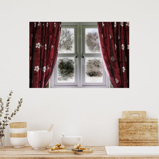 Ansicht zum Fenster zur Schneeszene Poster (Küche)
