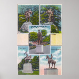 Ansichten der Statuen in den Portland-Stadt-Parks Poster
