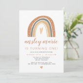 ANSLEY | Boho Burnt Orange Rust Rainbow Birthday Einladung (Stehend Vorderseite)