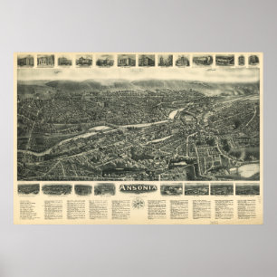 Ansonia Connecticut 1921 Antike Panoramakarte Poster
