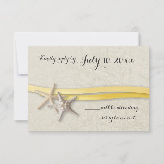 Ansprechen von Starfish und Ribbon Yellow Beach RSVP Karte (Vorderseite)
