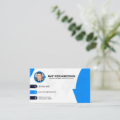 Ansprechpartner | Weltkarte | QR-Code | Blau Visitenkarte (Stehend Vorderseite)