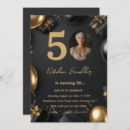 Anspruchsvolle 50 Geburtstagsparty Einladung (Vorne/Hinten)