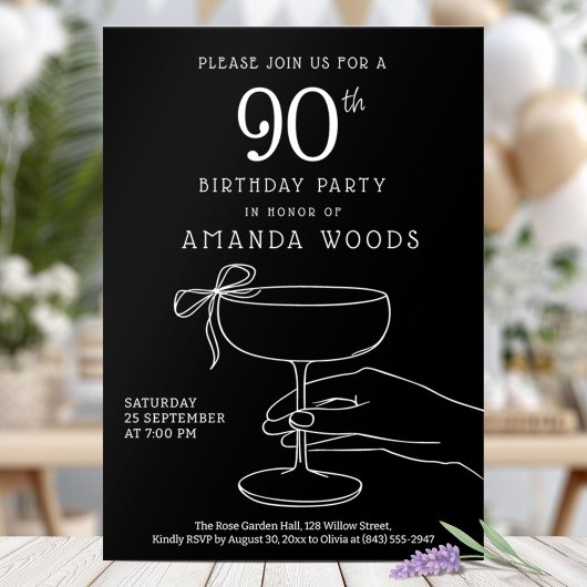 Anspruchsvolle Black 90 th Birthday Party Card Einladung