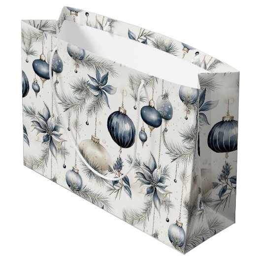 Anspruchsvolle Blue & Gold Weihnachten Große Geschenktüte (Rückseite Schrägansicht)