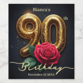 Anspruchsvolle Chic-Rote Rose Golden 90. Geburtsta Weinetikett (Einzelnes Label)