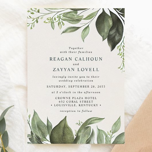 Anspruchsvolle Eukalyptus-Blätter Moderne Hochzeit Einladung