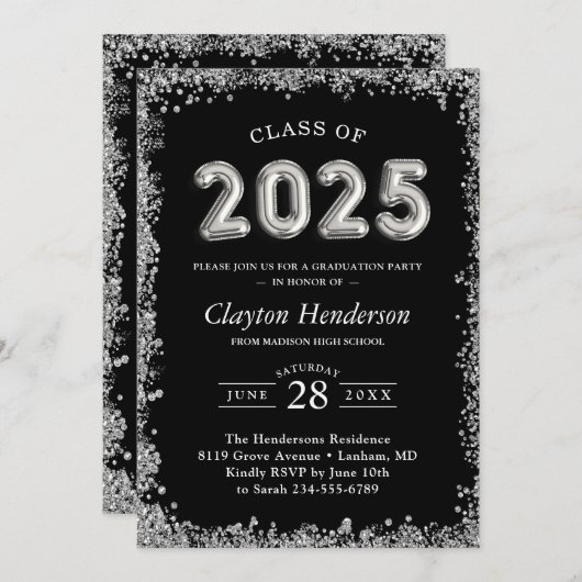 Anspruchsvolle Glitzer Accents für 2025 Grad Party Einladung (Vorne/Hinten)