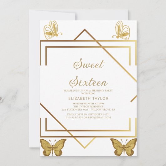 Anspruchsvolle Goldkalligraphie 16 . Geburtstag Einladung (Vorderseite)