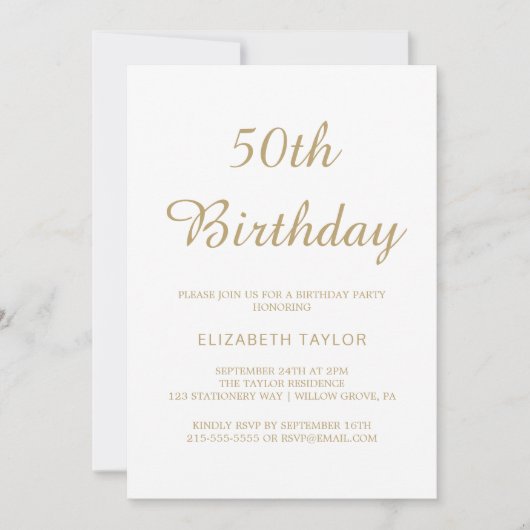 Anspruchsvolle Goldkalligraphie 50. Geburtstag Einladung (Vorderseite)